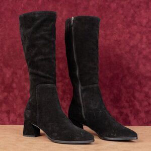 La Canadienne Women Aleesha Black Suede Zip Pointy Toe Knee Boots sz 8